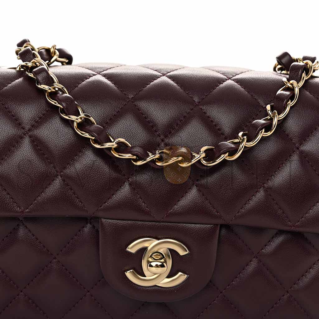 CHANEL LAMBSKIN QUILTED MINI RECTANGULAR FLAP BURGUNDY AS1116 (20*13*6cm)